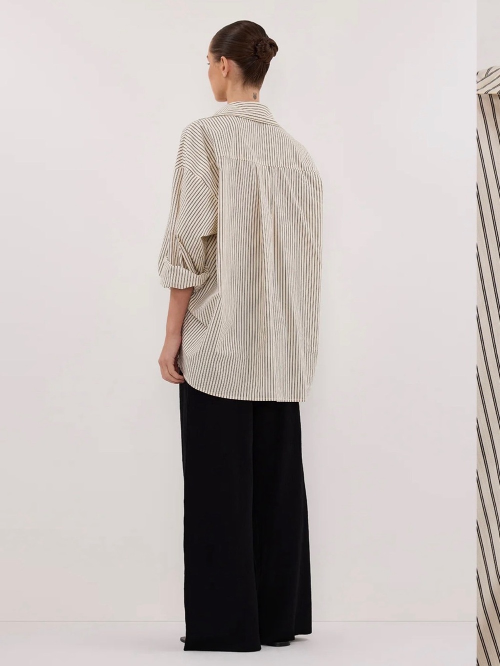 DISSH Palma Cream Oversized Button-Up Shirt with Black Pinstripes - Picture 3 of 11